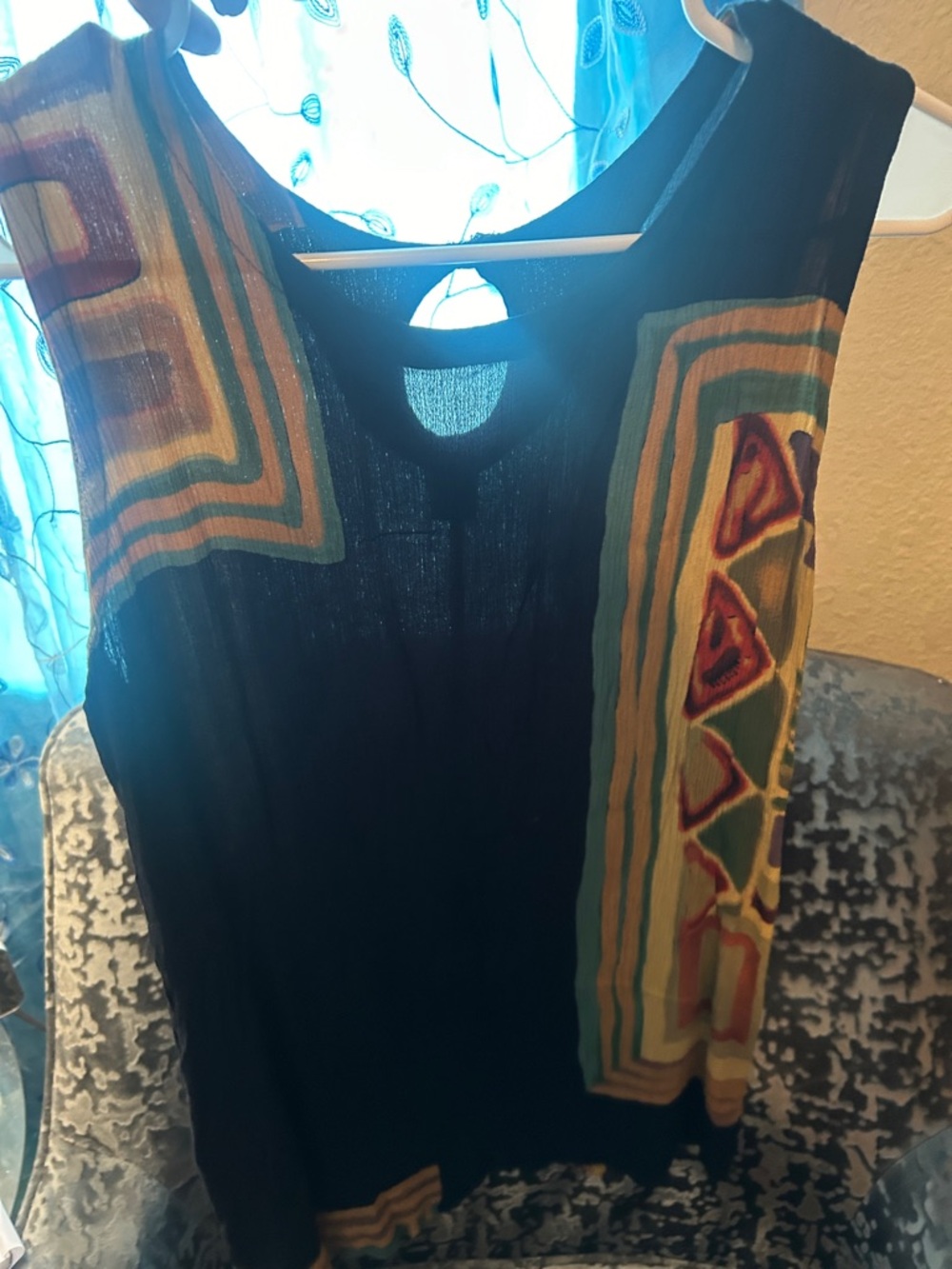 Sleeveless Black Geometric Print Womens Top